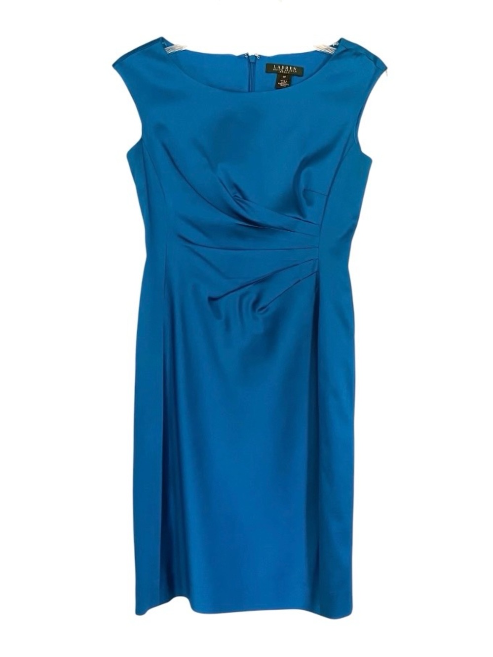 Lauren Ralph Lauren Blue Ruched Sheath Dress Petite 2P Cocktail Bodycon